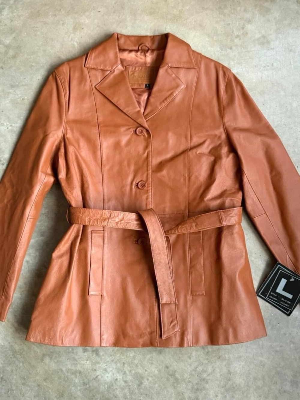Vintage Leather Belted Jacket - Size Large